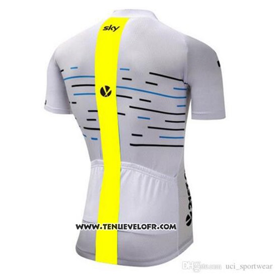 2018 Maillot Ciclismo Sky Blanc et Jaune Manches Courtes et Cuissard